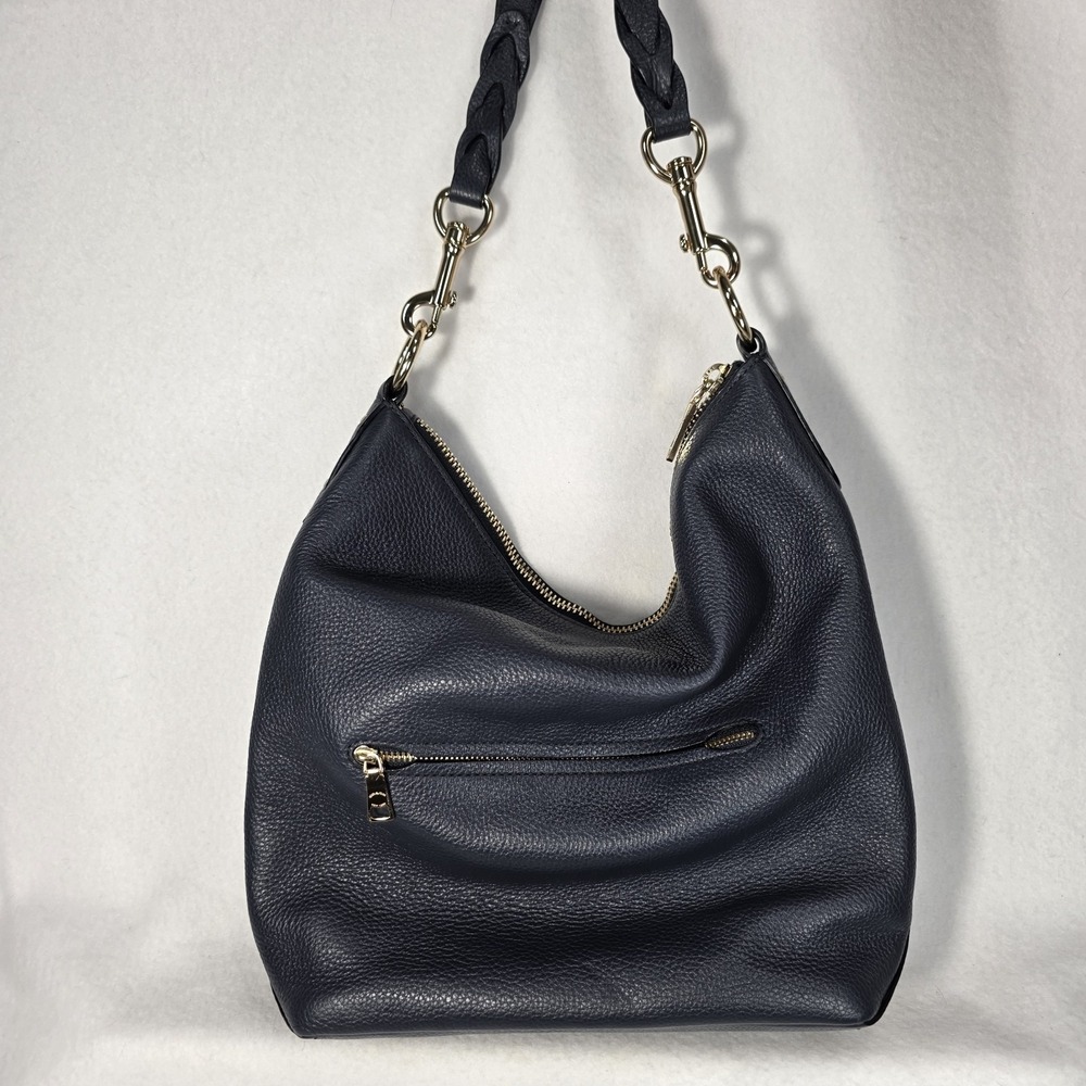 COACH ABBY Navy Blue Pebbled Leather Hobo Shoulder Duffle Bag Purse Tote F31507 - Picture 5 of 10